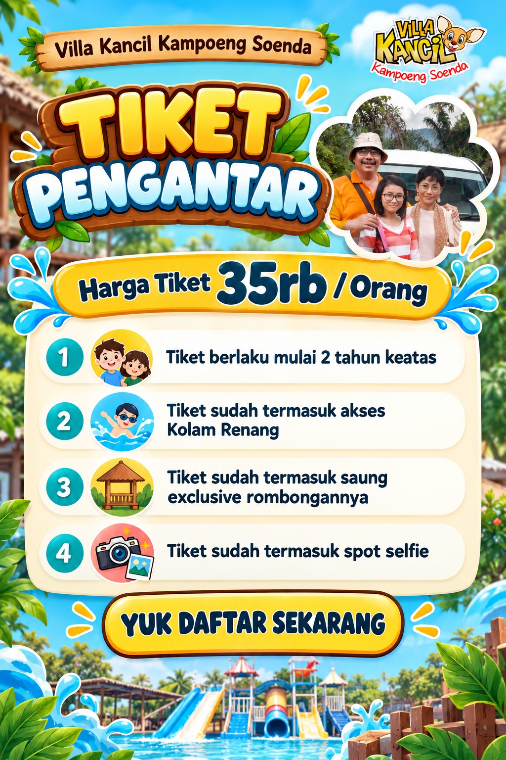Informasi tiket masuk Villa Kancil Rp 35.000 per orang